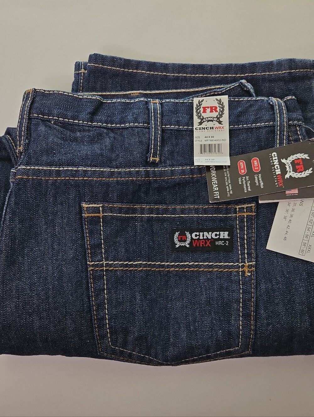 Cinch Jeans WRX FR Flame Resistant White Label Blue Work Denim Men’s 44x30 New